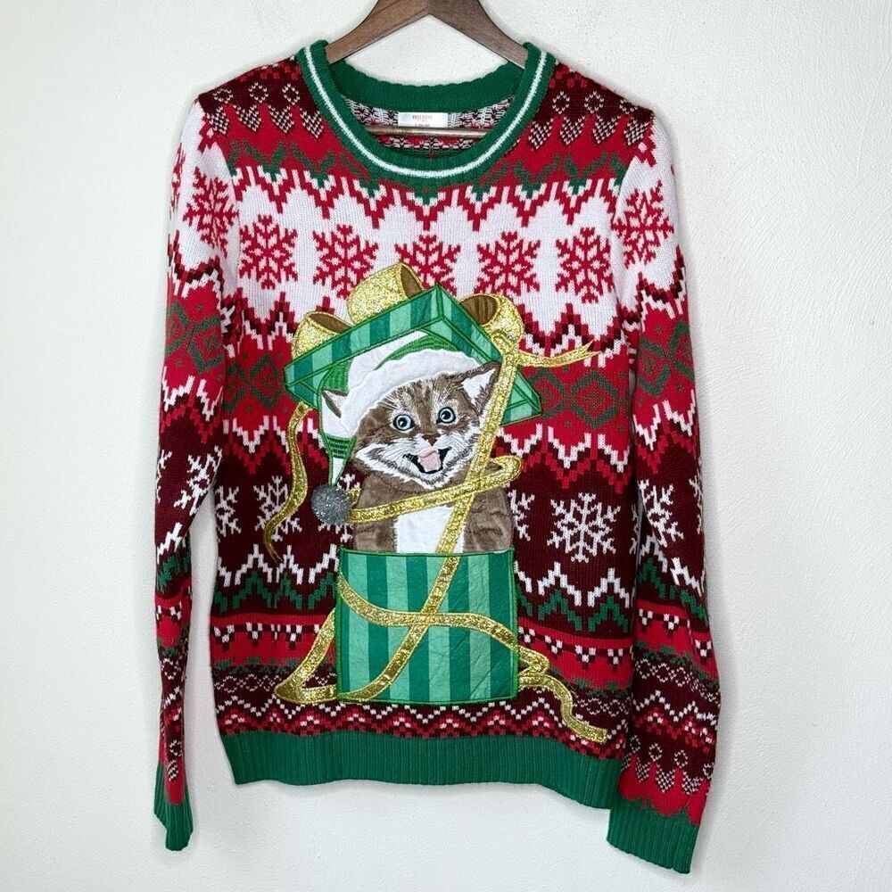 Holiday Time Kitty Cat Christmas Sweater - Men’s US S